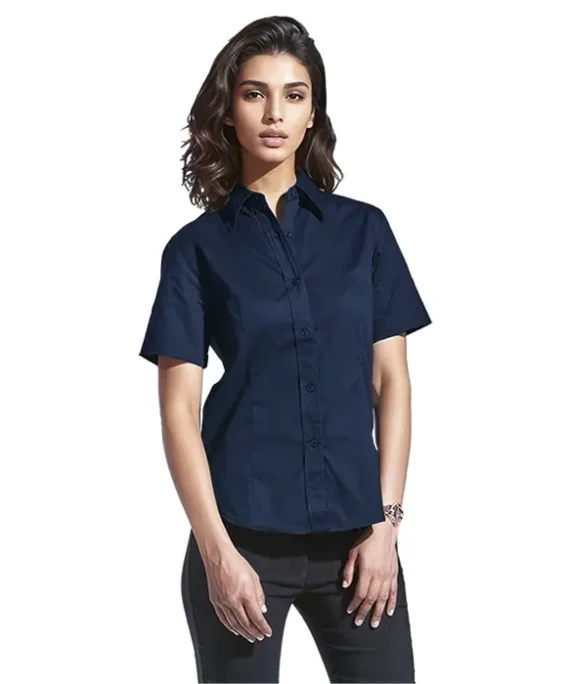 Brushed Cotton Twill Blouse Short Sleeve Ladies(LL-TWILL)