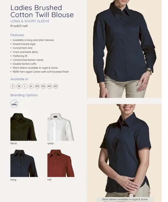 Brushed Cotton Twill Blouse Short Sleeve Ladies(LL-TWILL)