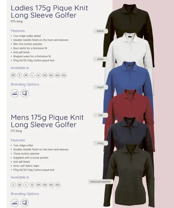 175g Pique Knit Long Sleeve Golfer Mens(175-LONG)