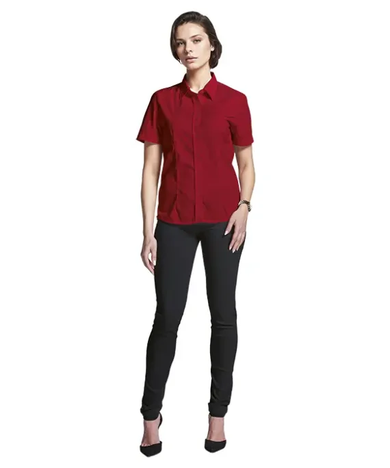 Basic Poly Cotton Blouse Short Sleeve Ladies(LL-PLA)
